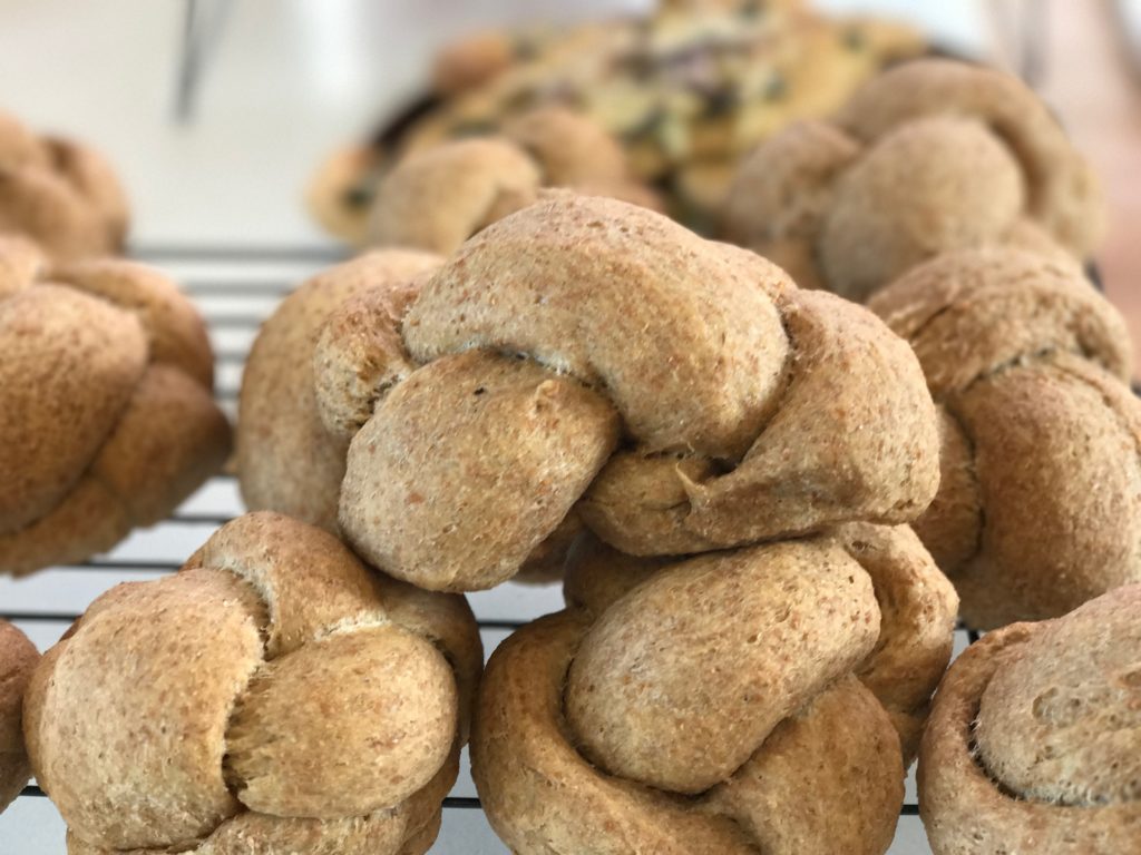 A stack of spelt rolls fresh from the oven!